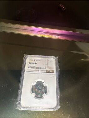 1937 Spain 5C NGC Slabbed Coin - Toned Silver